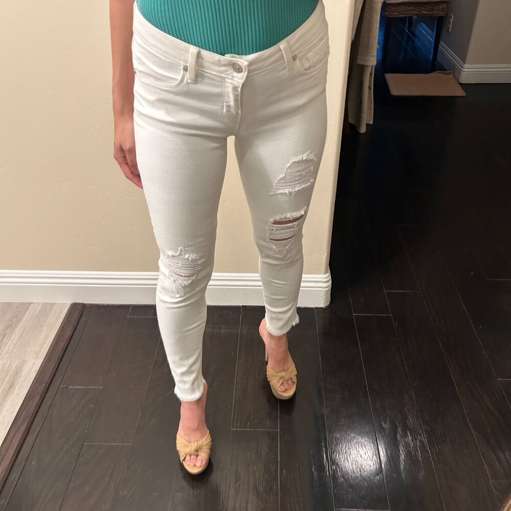 Just Black White Distressed Skinny Jeans Made in USA Size 26 Raw Hem Ankle
